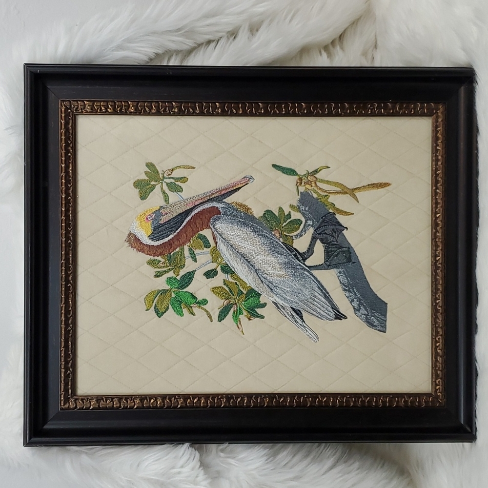 Brown Pelican Embroidered Wall Decor Frame Hand Made